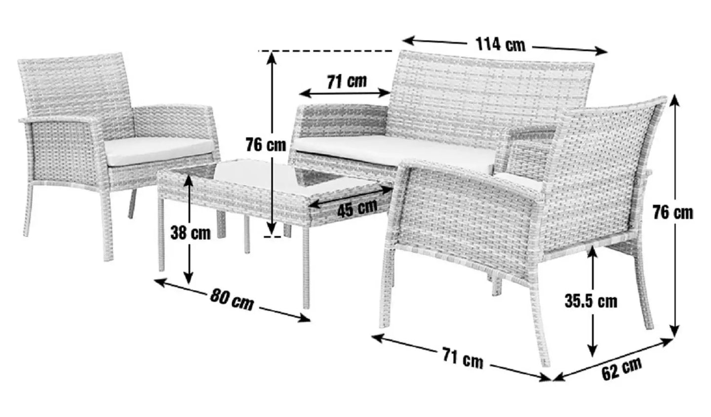 Lucia 4 Seater Rattan Effect Garden Sofa Set